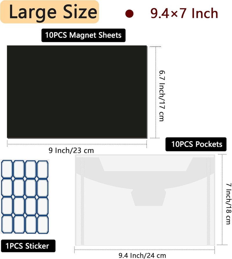 Unarty 20 PCS 9.4 x 7 Inch Large Die Cut Storage Envelopes with 0.7 mm Thick Magnetic Sheets for Die Storage, Clear Die Storage Pockets and Magnet - Image 4